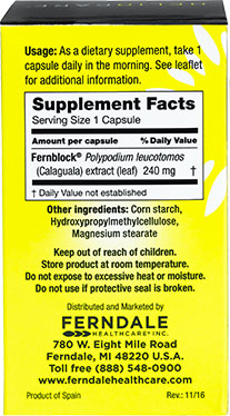 Heliocare. Back of box.